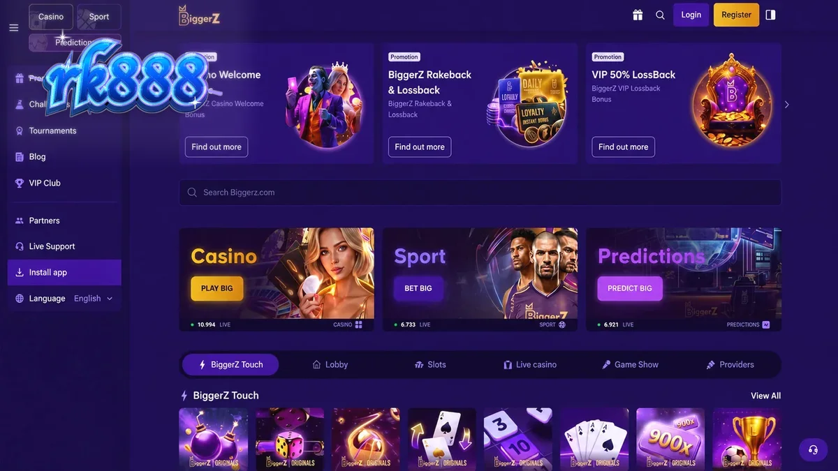 Antarmuka platform taruhan BiggerZ dengan navigasi yang jelas